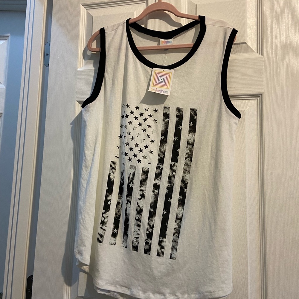LuLaRoe Black and White Cocoa Flag Tank Top